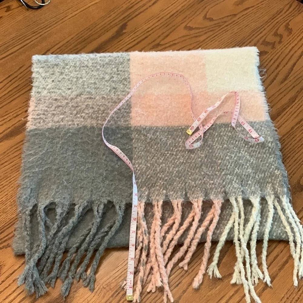 Altered state scarf long large fringe boho warm cozy large plaid blush pink